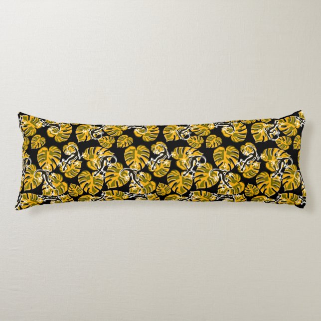 Yellow And Black Pattern - Geckos And Leaves Body Cushion (Front)