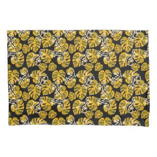 Yellow And Black Pattern - Geckos And Leaves Pillowcase