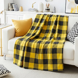 Yellow and black plaid fleece blanket