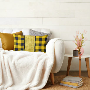 Yellow and black plaid lumbar cushion