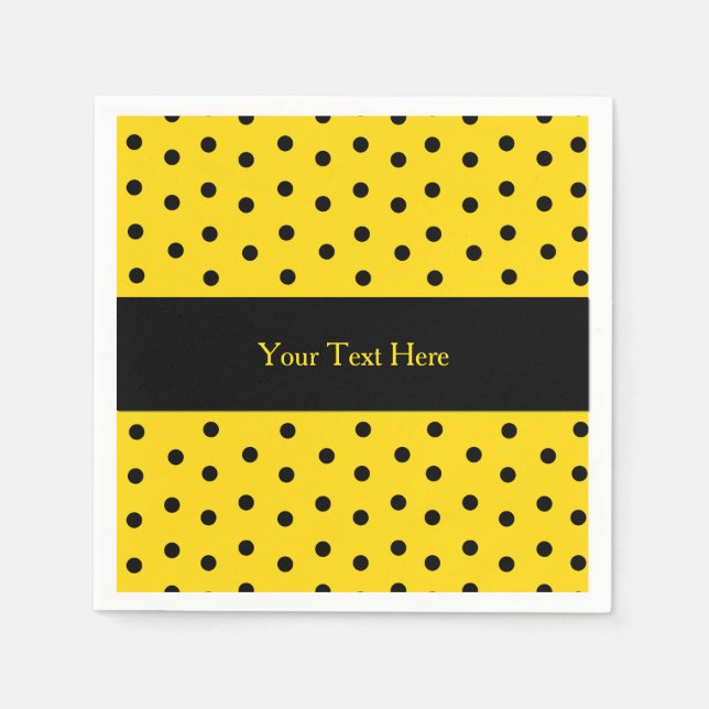 Yellow and Black Polka Dot Custom Paper Napkins (Front)