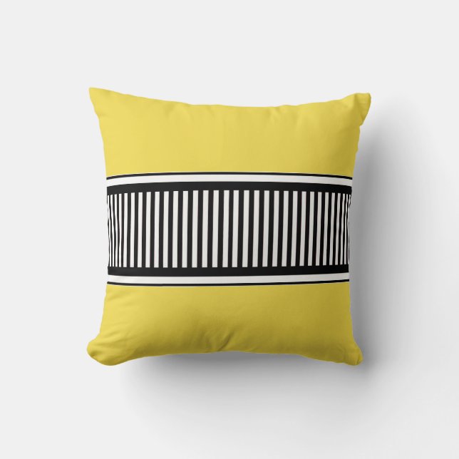Yellow and Black Polka Dot Lines Abstract Cushion (Front)