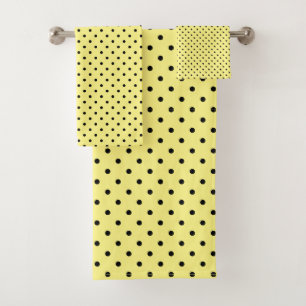 Yellow and Black Polka dots Bath Towel Set