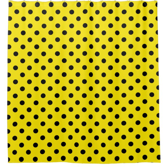 Yellow and Black Polka Dots Shower Curtain (Front)