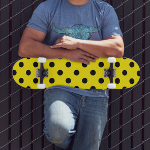 Yellow and Black Polka Dots Skateboard