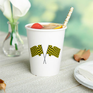 Yellow And Black Racing Flags Paper Cups