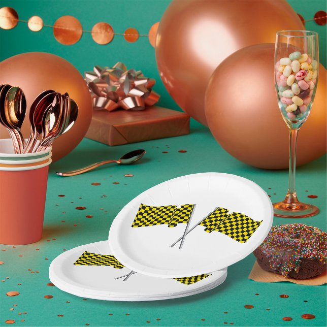 Yellow And Black Racing Flags Paper Plate (Creator Uploaded)