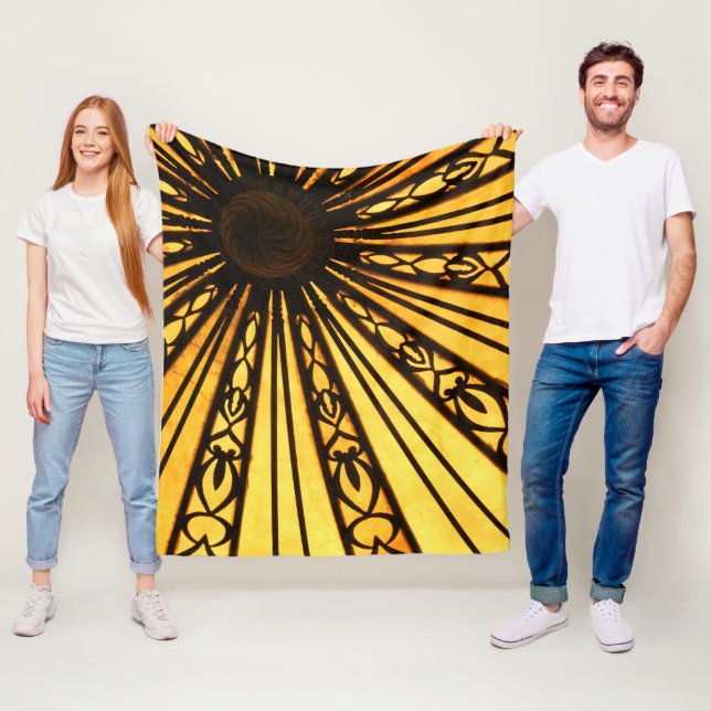 Yellow and Black Radial Print Fleece Blanket (In Situ)