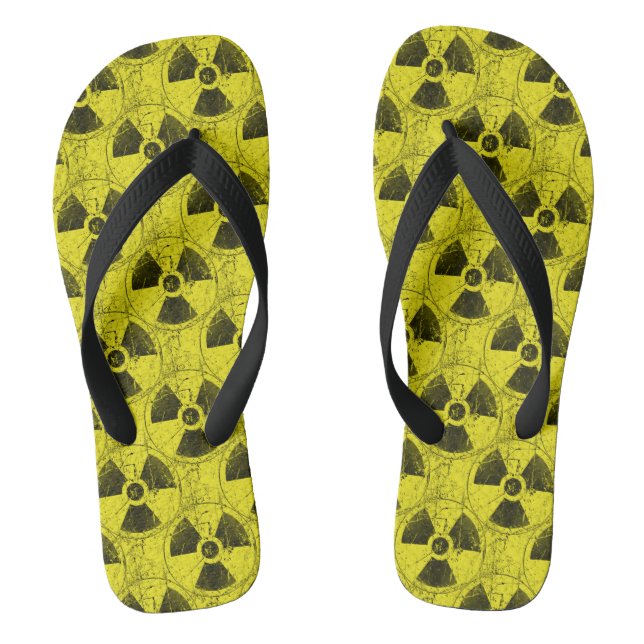 Yellow and Black Radioactive Hazmat Grunge Pattern Thongs (Footbed)