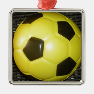 Yellow and Black Soccer (Football) Abstract Design Metal Ornament