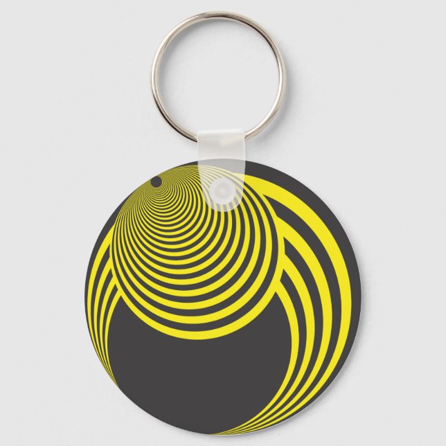 Yellow and black sphere and hole illusion key ring (Front)