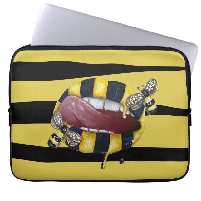 Yellow and black striped laptop sleeve (Front)