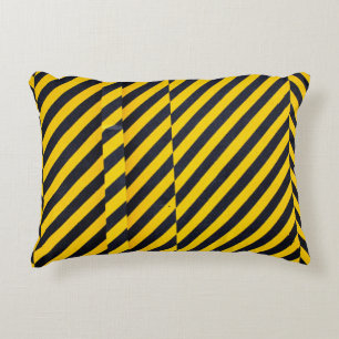 Yellow and black striped textile decorative cushion