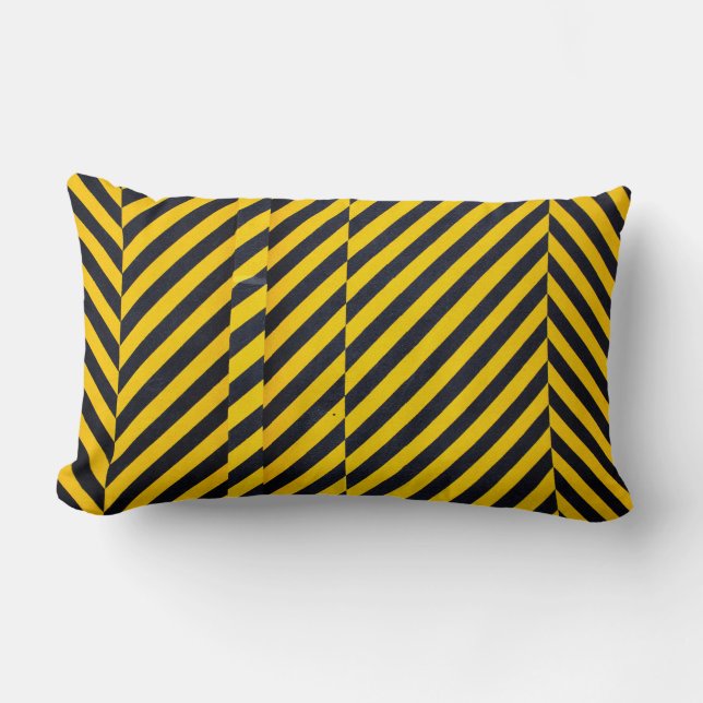 Yellow and black striped textile lumbar cushion (Front)