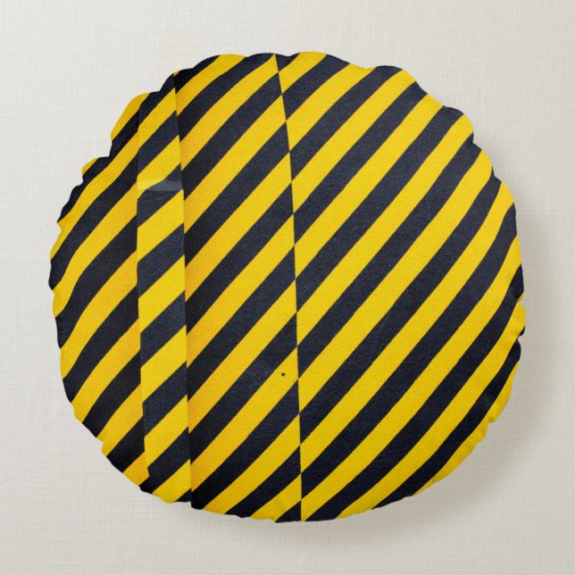 Yellow and black striped textile round cushion (Front)