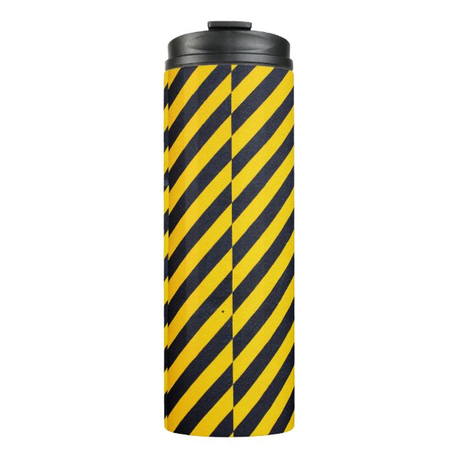 Yellow and black striped textile thermal tumbler (Front)