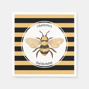 Yellow and Black Stripes Bee Birthday Party Napkin