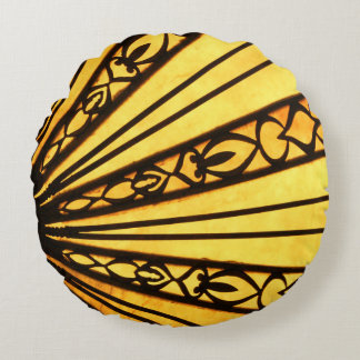 Yellow and Black Sunburst Round Cushion