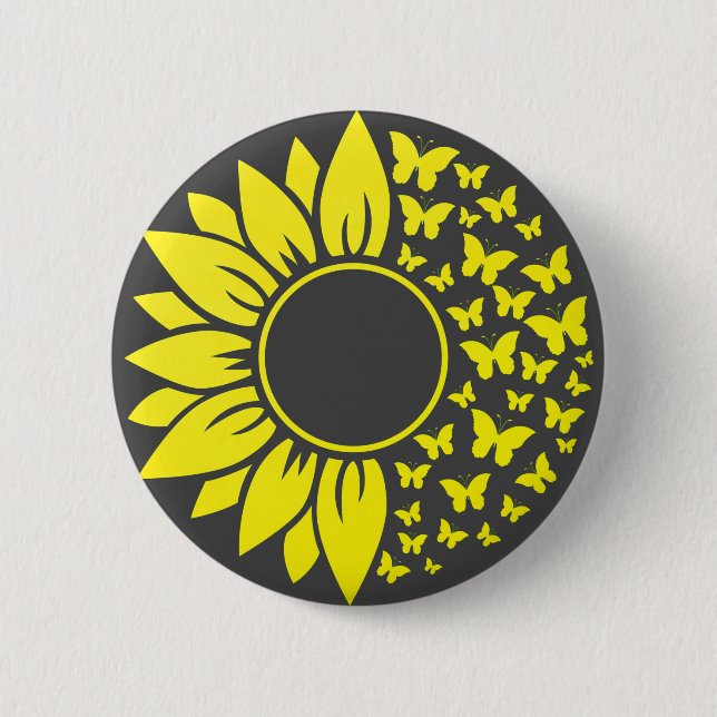 Yellow and Black Sunflower Butterfly Button (Front)