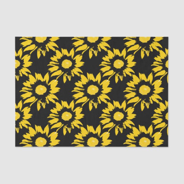Yellow and Black Sunflower Pattern Tissue Paper (Front)