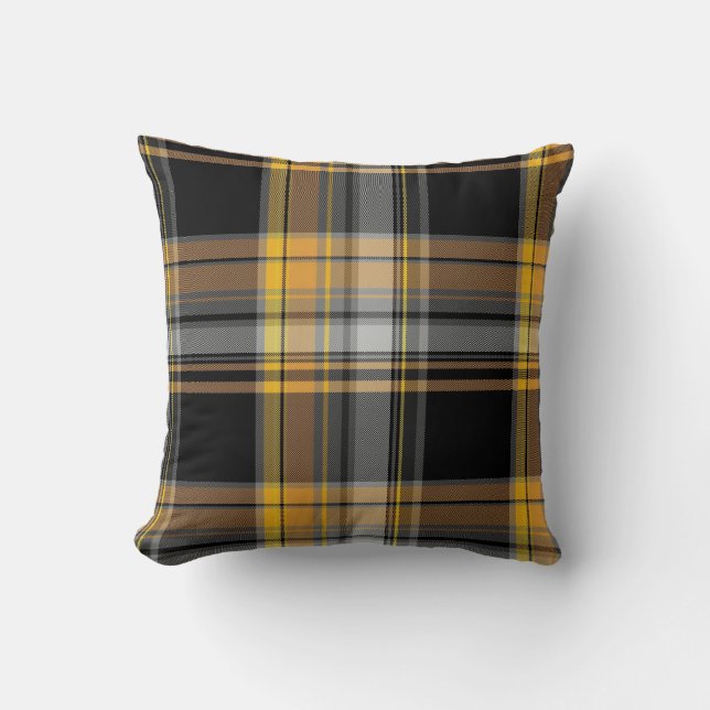 Yellow and Black Tartan Plaid Design Cushion (Front)