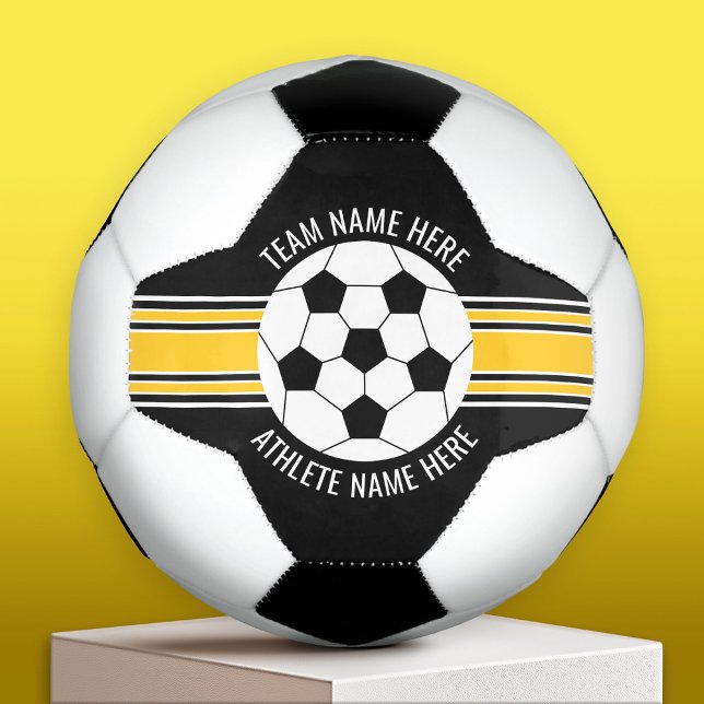 Yellow and Black Team Colours Custom Name Soccer Ball (Custom Soccer Ball)
