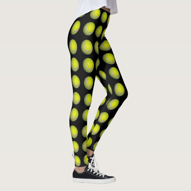 Yellow And Black Tennis Ball Pattern, Leggings (Right)