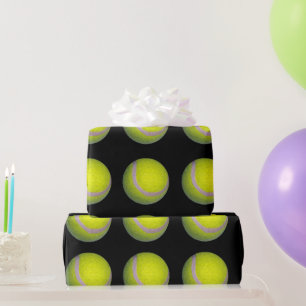 Yellow And Black Tennis Ball Pattern, Wrapping Paper