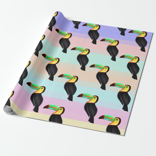 Yellow and Black Toucan bird pattern Wrapping Paper (Unrolled)