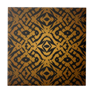 Yellow and black tribal shapes pattern ceramic tile