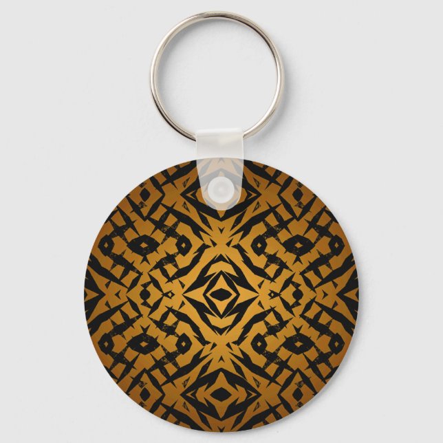 Yellow and black tribal shapes pattern key ring (Front)