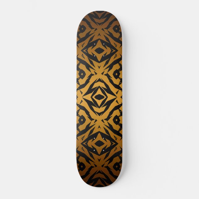 Yellow and black tribal shapes pattern skateboard (Front)