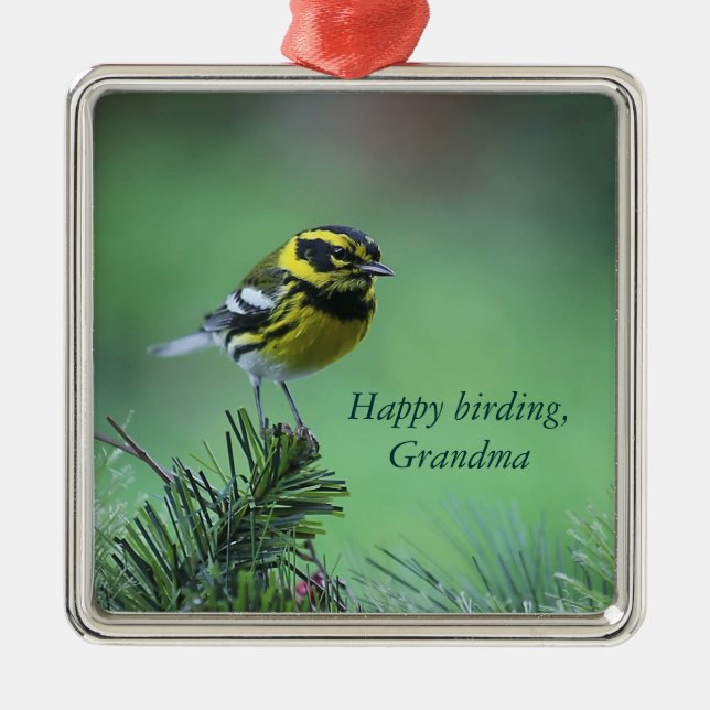 yellow and black warbler premium ornament (Front)