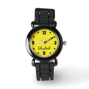 Yellow and black with hearts and name watch