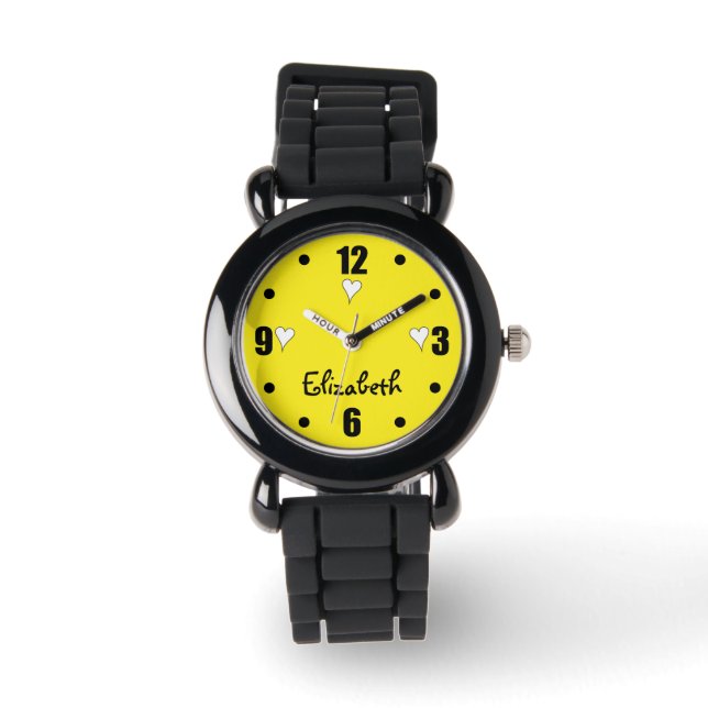 Yellow and black with hearts and name watch (Front)