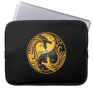 Yellow and Black Yin Yang Dragons Laptop Sleeve