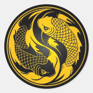 Yellow and Black Yin Yang Koi Fish Classic Round Sticker