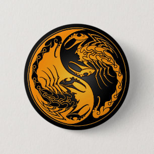 Yellow and Black Yin Yang Scorpions 6 Cm Round Badge