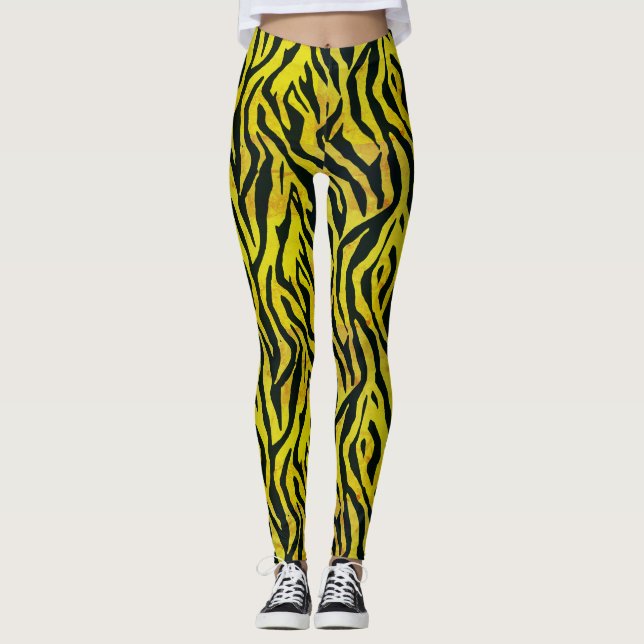 Yellow and Black Zebra print Leggings (Front)
