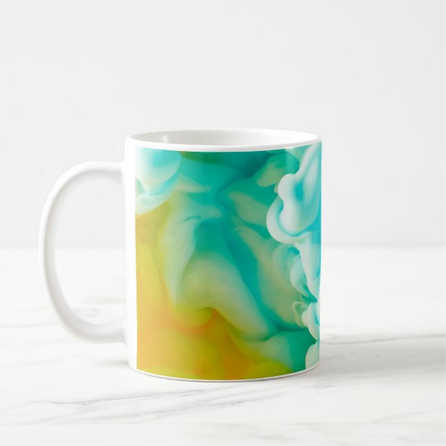 Yellow and blue abstract paint splash backgroundab coffee mug (Left)