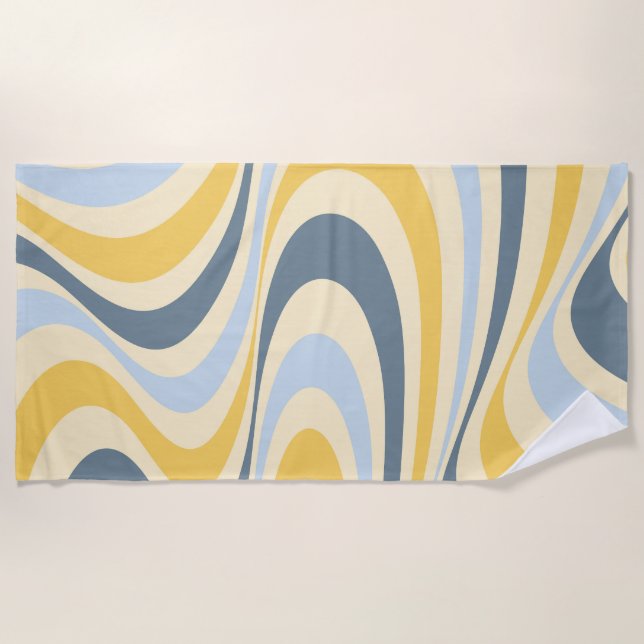Yellow and blue abstract swirl design beach towel (Front)