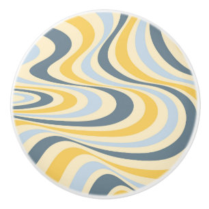 Yellow and blue abstract swirl design ceramic knob