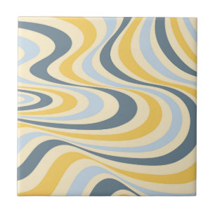 Yellow and blue abstract swirl design ceramic tile