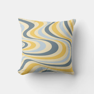 Yellow and blue abstract swirl design cushion