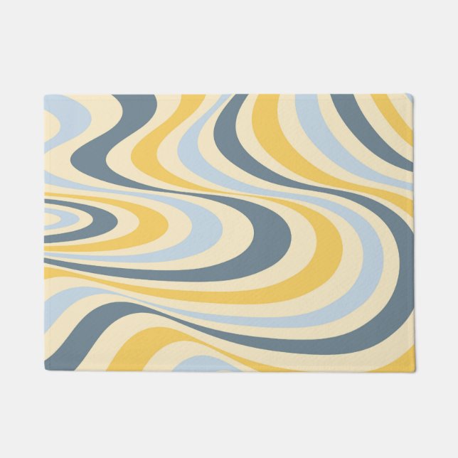 Yellow and blue abstract swirl design doormat (Front)