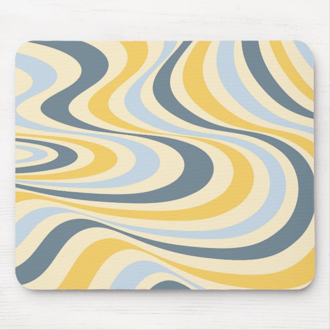 Yellow and blue abstract swirl design mouse pad (Front)