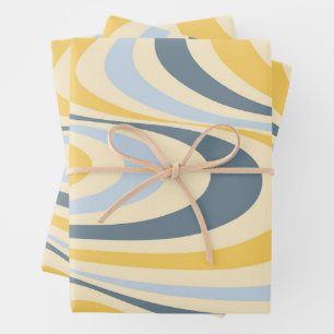 Yellow and blue abstract swirl design wrapping paper sheet