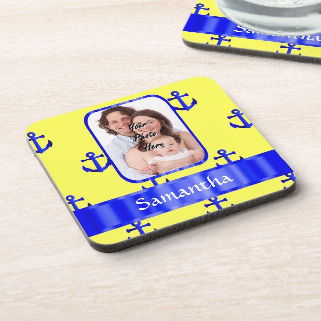 Yellow and blue anchor pattern coaster (Left Side)