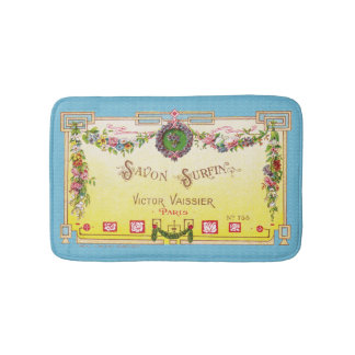 Yellow and Blue Antique French Perfume Bath Mat