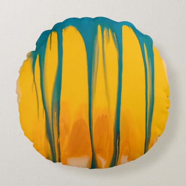 Yellow and blue apparel round cushion (Front)